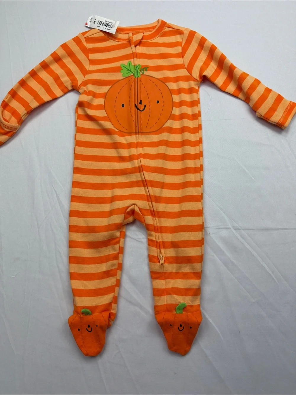 Old Navy Orange Striped Pumpkin Footie W/2 way zipper